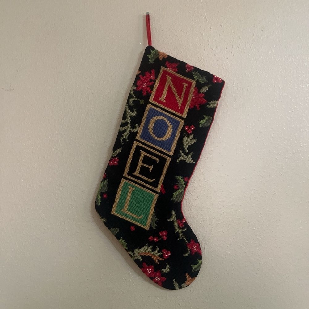Vintage Christmas Needle Point Noel stocking